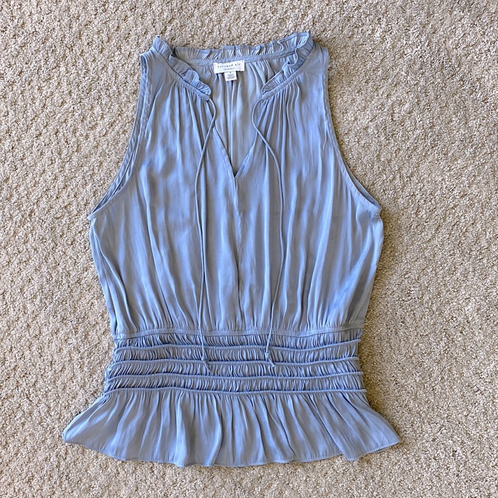 Current Air Smocked Waist Sleeveless Ruffle Collar Top